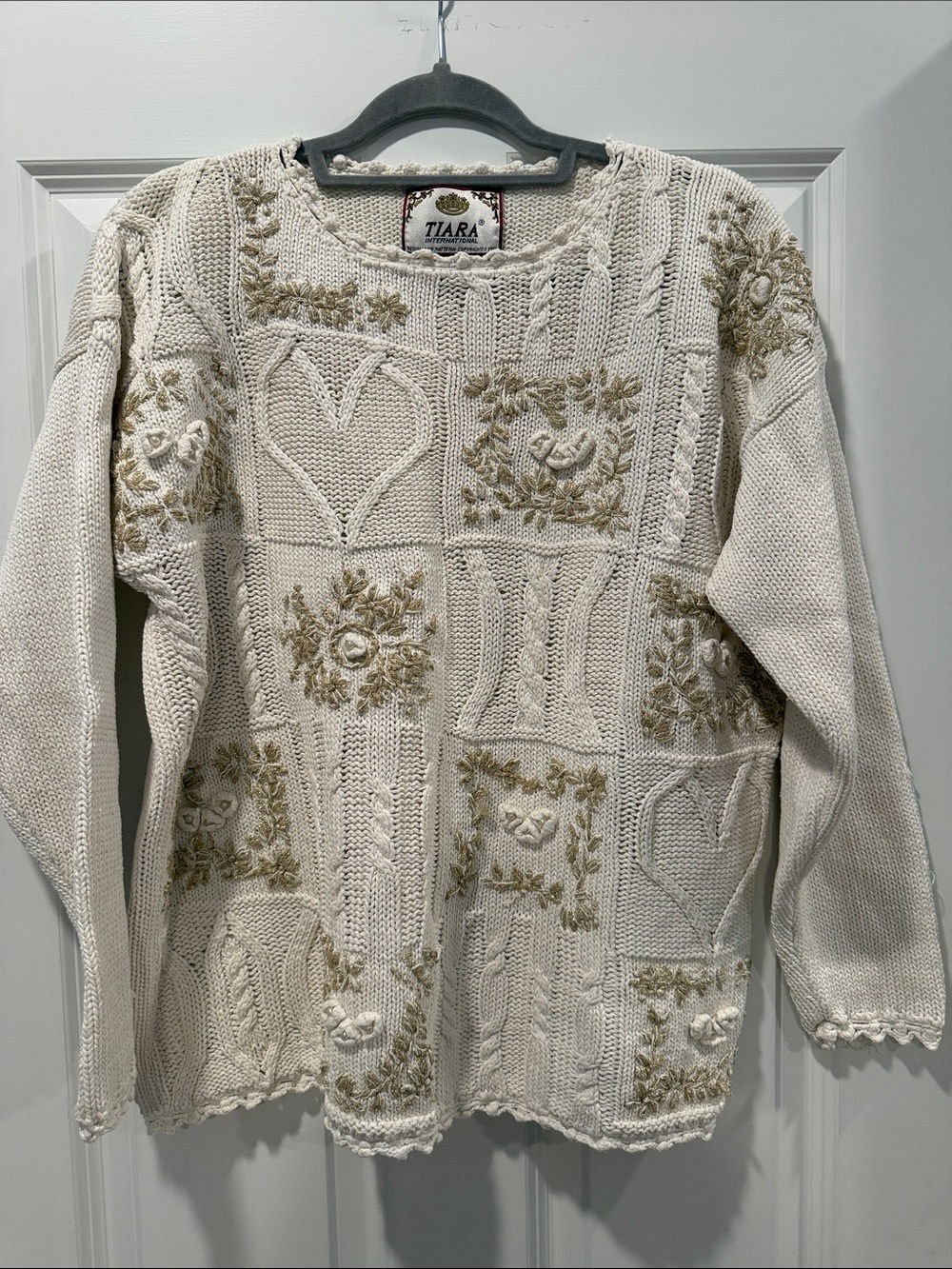 Vintage Tiara International Floral Embellished Knit Sweater Large